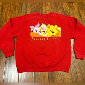 Disney Store Vintage Winnie the Pooh Piglet Tigger red crewneck sweatshirt